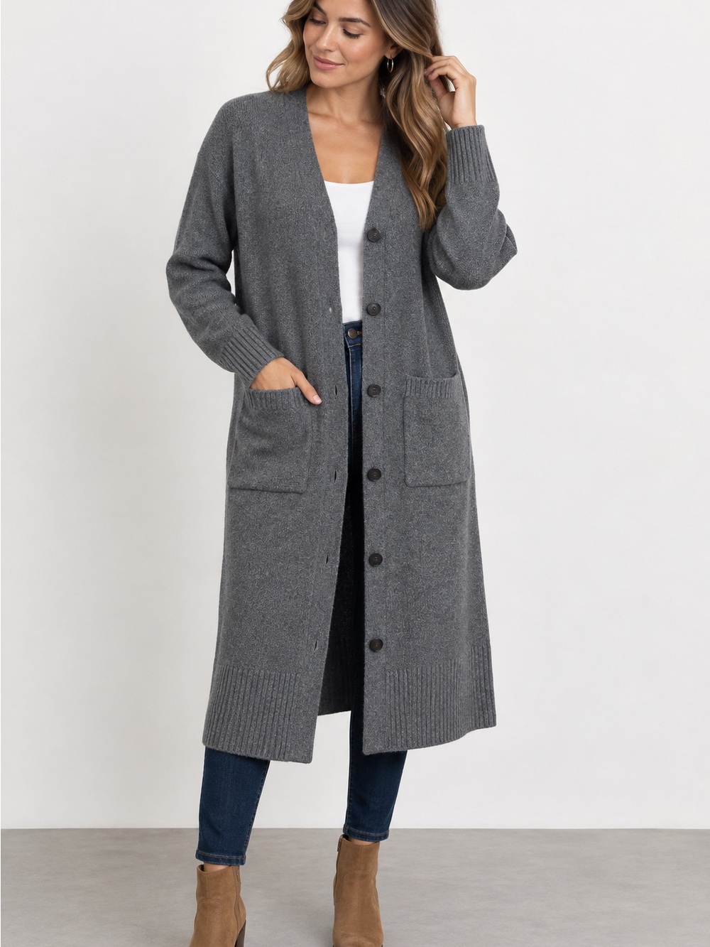 Abercrombie & Fitch Long Button-Front Gray Cardigan